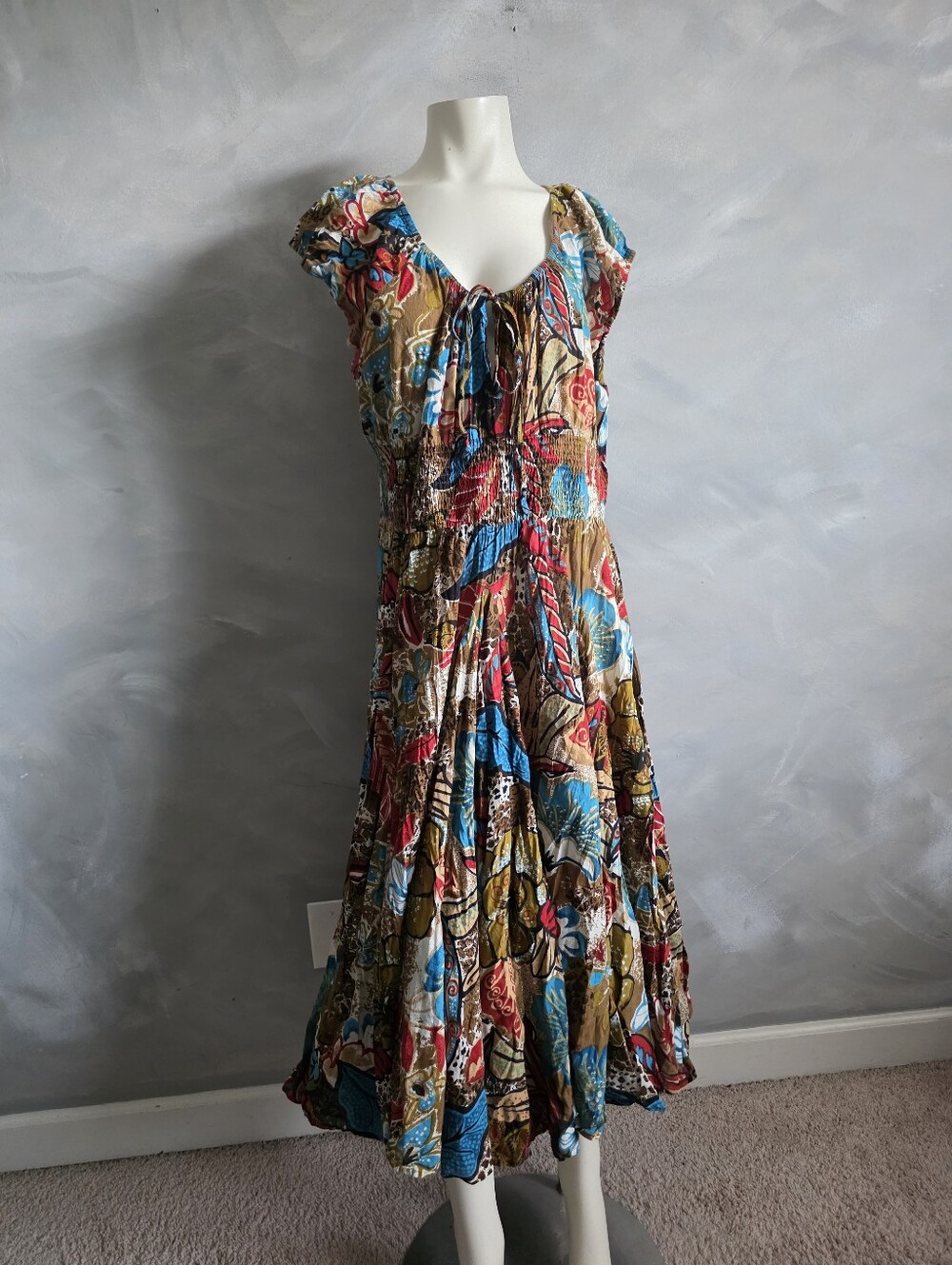 Grace Dresses Woman Plus Size 3X Cotton Midi Dress Abstract Boho Floral Autumnal